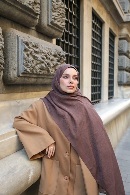 Jacquard Ethnic Pattern Vellure Shawl - Brown Pattern 1