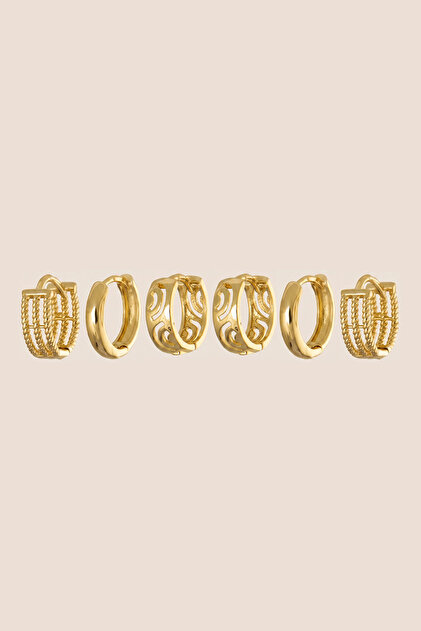 Gold Color Steel Twisted and Patterned 6-Piece Hoop Earring Set