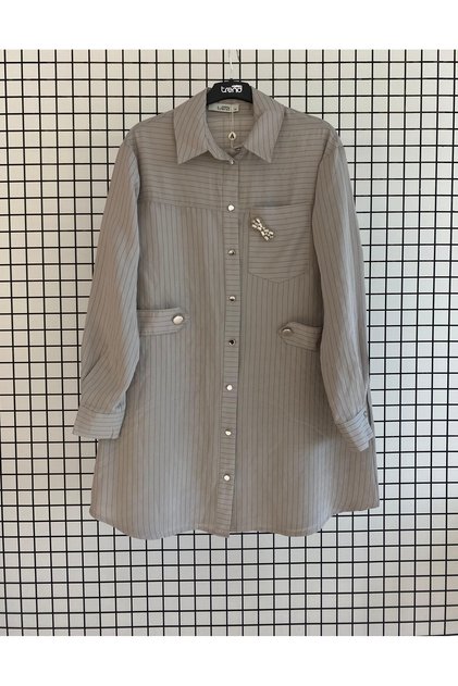 Trend Bronş Detaylı Modal Kumaş Düğmeli Gömlek Tunik