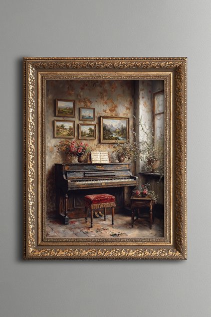 Nostalgic Piano Corner - Vintage Patterned Table - Thick Model