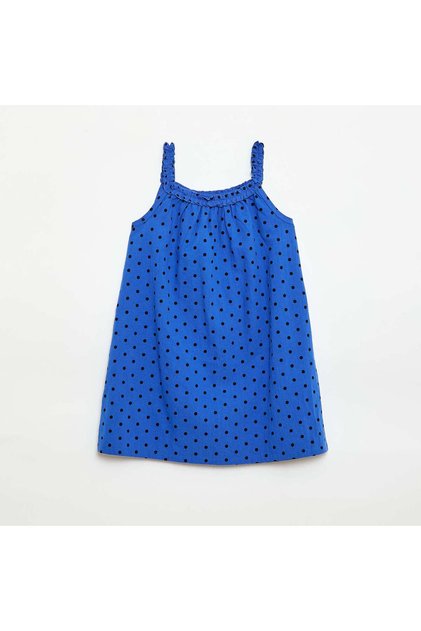 Strappy Dress with Ruffled Collar BLUE