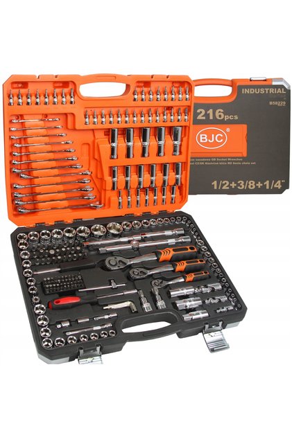 Set complet de chei tubulare 216 piese 3 clicheturi valiză B58229