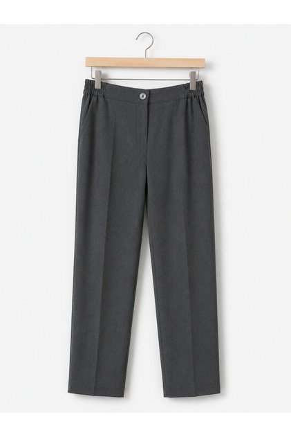 Gray Classic Women's Trousers with Elastic Waist Detail