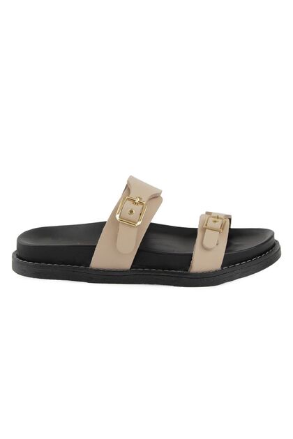 Buckle Leather Women's Slippers 215566 Beige