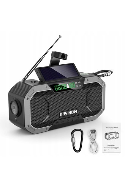 Radio de urgență AM/FM cu încărcare solară și manivelă - 5000 mAh