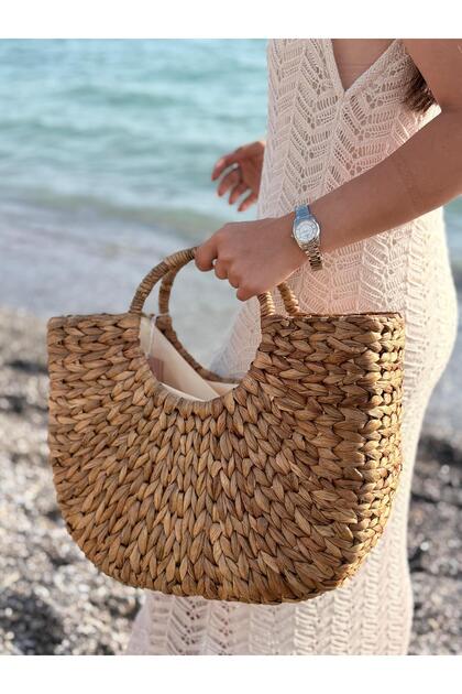 Women's Straw Beach Bag with 3 Size Options – Hand-Knitted Look, Large Internal Volume, Daily Use and Vacation Bag