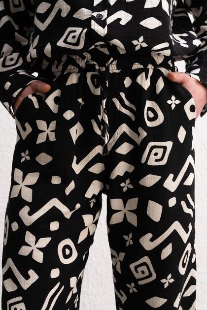 Ethnic Patterned Black Trousers