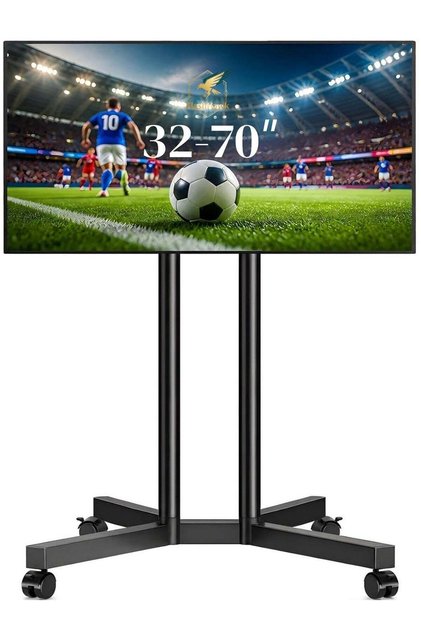 Rolling TV Stand for 32-70 Inch TVs, Height Adjustable Mobile TV Cart on Wheels, Heavy Duty TV Stand Supports Up to 110lbs, Stable Dual-Column Design, Indoor, Outdoor