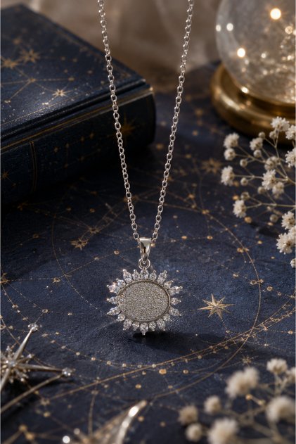 Sunshine Zircon Stone Steel Necklace (Silver Color)