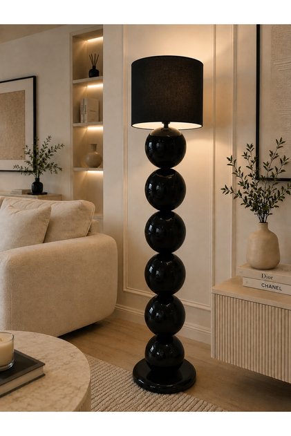 Visa Model Siyah Silindir Abajur Şapkalı Salon Yatak Odası Şık Proje Lambader
