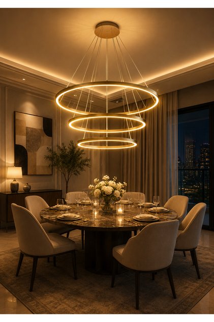 ثريا حلقات حجم كبير متكامل تصميم ديكوري 80cm مع قوة 75 واط انارة صفراء