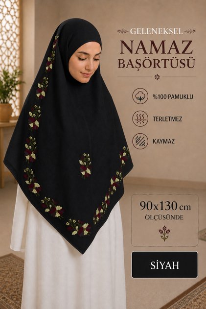 Özgüreller, 90x130 cm Pamuklu Geleneksel Namaz Başörtüsü , %100 Pamuklu Hediyelik Terletmeyen Kaymayan Tesettür