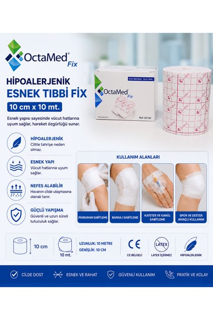 Karvel Medikal Octacare Flaster 1 Adet Octamed Hipoalerjenik Tıbbi Fix 10cmx10m Esnek Pansuman Sabitleme Flasteri 1 Adet