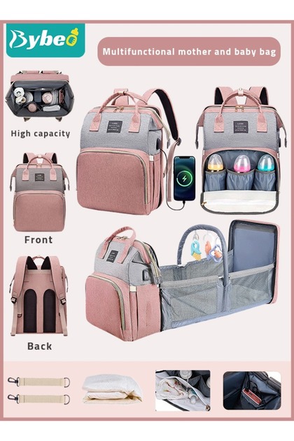 Baby Diaper Bag Backpack Multifunction Diapers Changing Station Toy Bar for Outdoor and Travel, Large Capacity Infant Shower Gifts, USB Port, 3 Toys