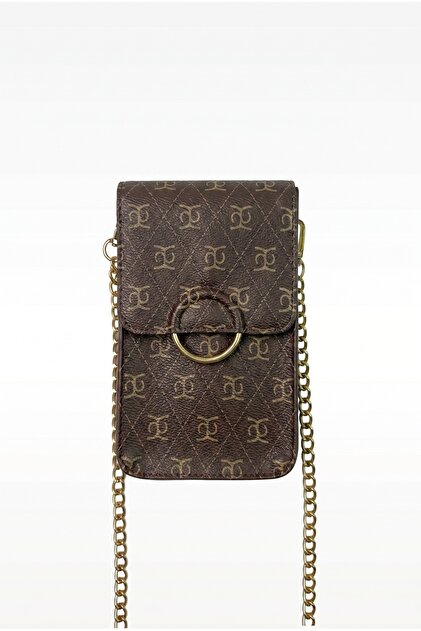 Bianca Monogram Patterned Women's Crossbody Mini Bag with Chain Strap and Phone Compartment