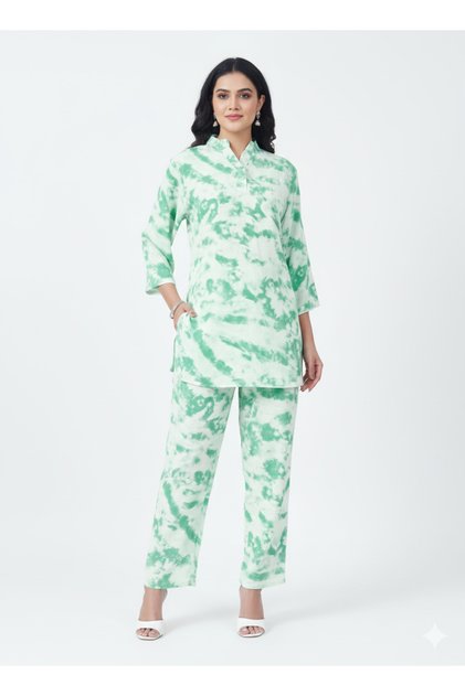 Mint Aura Tie-Dye Kurti Co-ord Set | Rizqé by Zadine Trendy Lounge & Modest Wear