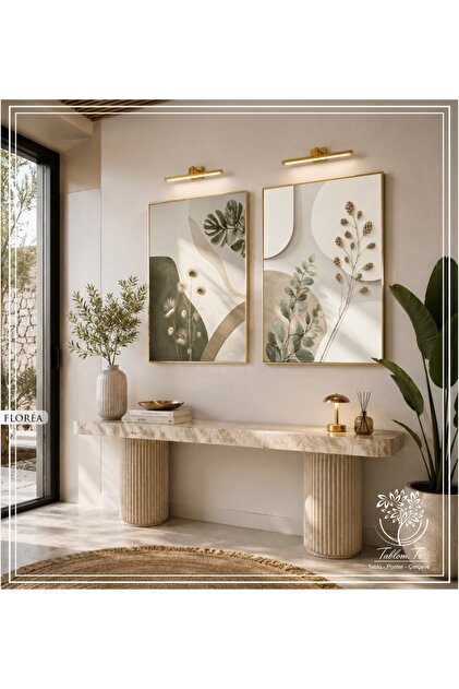 Florea - Dijital Baskılı Gold Metal Çerçeveli Gerçek Camlı 2'li Dekoratif Tablo