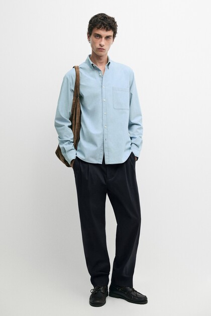 Cep detaylı relaxed fit denim gömlek