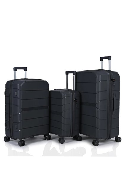 Anti-Breakage Silicone Luggage Set 3 Pieces 28/24/20 Inch Strong Pp Material Exquisite Geometric Design with Extra Expansion Zipper, Dark Gray
