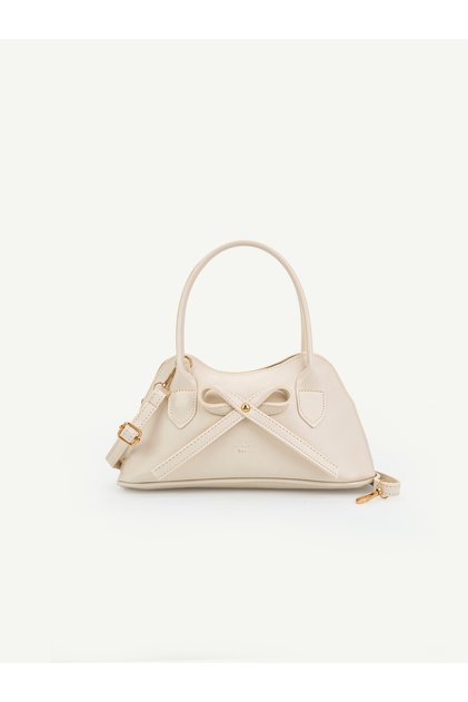 Cream Shk335 Bow Detailed Zippered Long Strap Women's Hand, Arm and Shoulder Bag