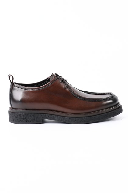 Rubber Sole Brown Genuine Leather Lace-Up Casual Men's Shoes - 4312
