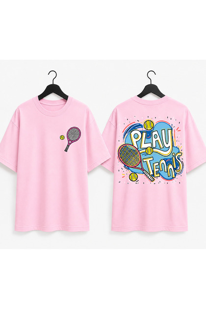 Unisex Oversize Tennis Printed T-Shirt 100% Cotton Tennis Themed Comfortable Fit Short Sleeve T-Shirt