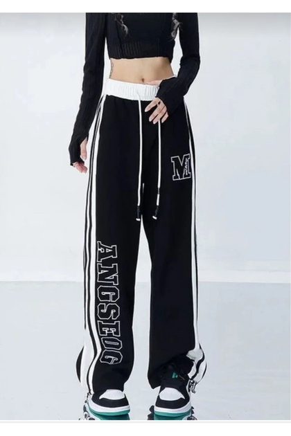 Women's Black Wide Leg Sweatpants High Waist Loose Fit Drawstring Sweatpants