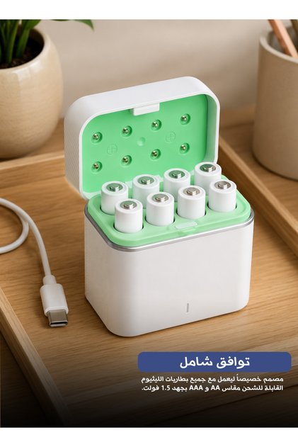 شاحن بطاريات ليثيوم ذكي لبطاريات AA وAAA القابلة لإعادة الشحن بجهد 1.5 فولت، شحن سريع من نوع C بقدرة تصل إلى 15 واط