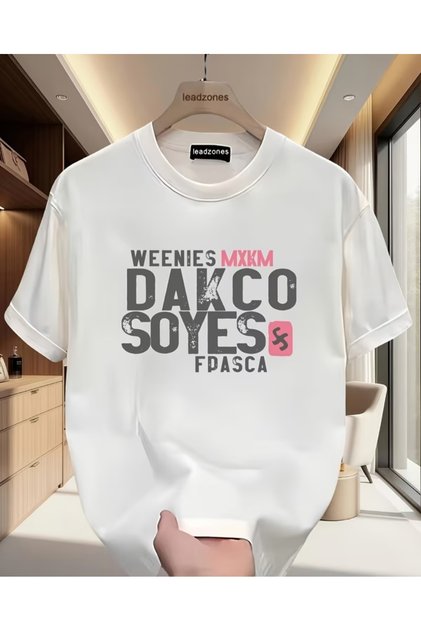 Men's White Motorcycle Printed Oversize T-Shirt Crew Neck Short Sleeve Streetwear T-Shirt