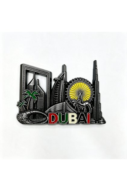R587 City landmark metal relief refrigerator stickers gold and silver bronze multicolor Burj Khalifa Hotel tourist souvenir magnetic decoration 1