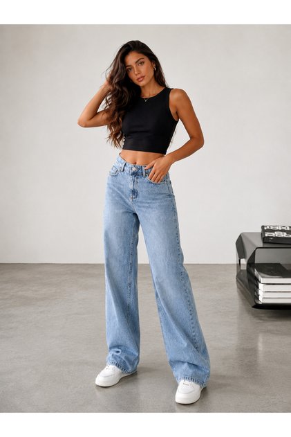 Ice Cream Color High Waist Back Pocket Ribbon Detail Jeans/Denim Pants