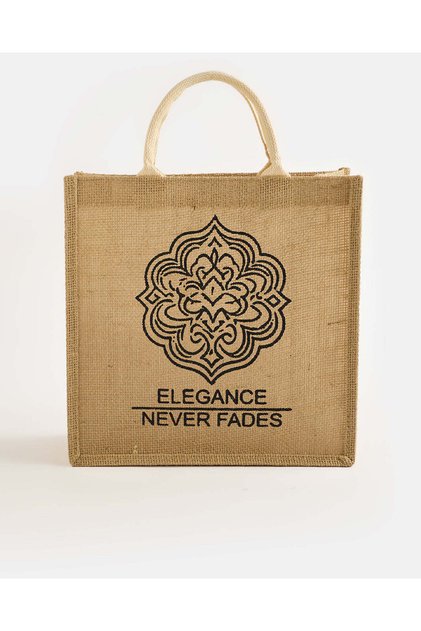 Women Beige Printed Jute Shopping Bag