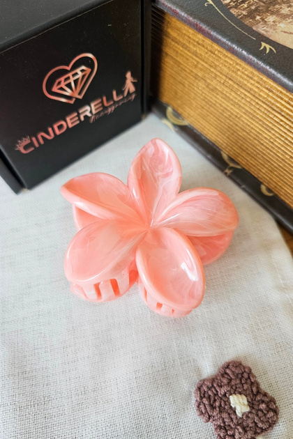 Powder Pink Marble Pattern Lotus Flower Hair Clip 8 cm - Plumeria Hawaiian Flower Hair Clip