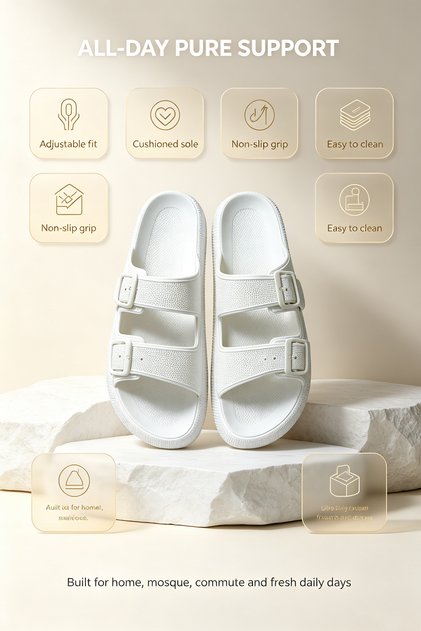 Saudi‑Made Men Double‑Strap EVA Slide Sandals, Quick‑Dry Home & Pool Slippers, Pick One Size Bigger