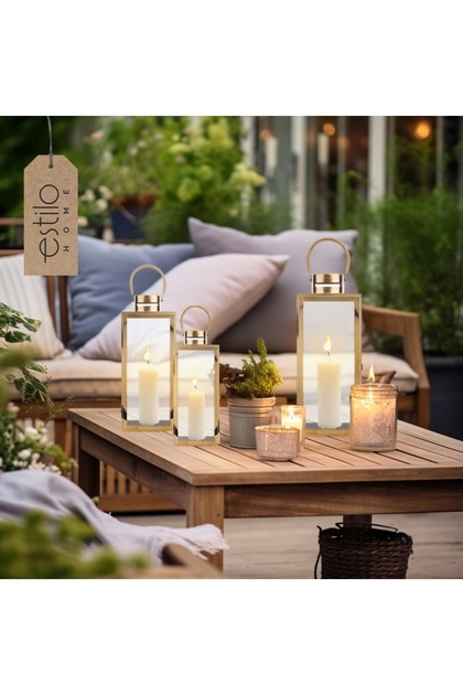 Lanterna decorativă aurie LAMPION pentru terasă, sufragerie sau balcon, în stil glamour, 49 cm