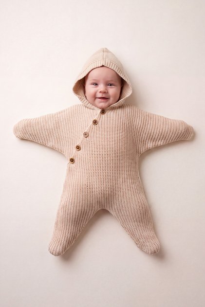 Newborn Baby Star Knitwear Jumpsuit with Hood 0-6 Months