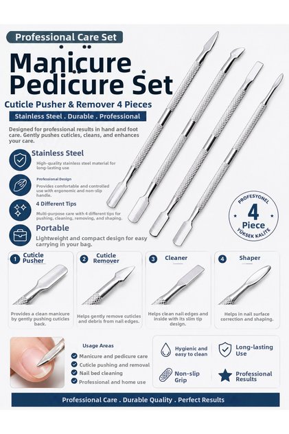 4-Piece Manicure Pedicure Set 4 Pieces Cuticle Pusher Remover Stainless Steel Kronk