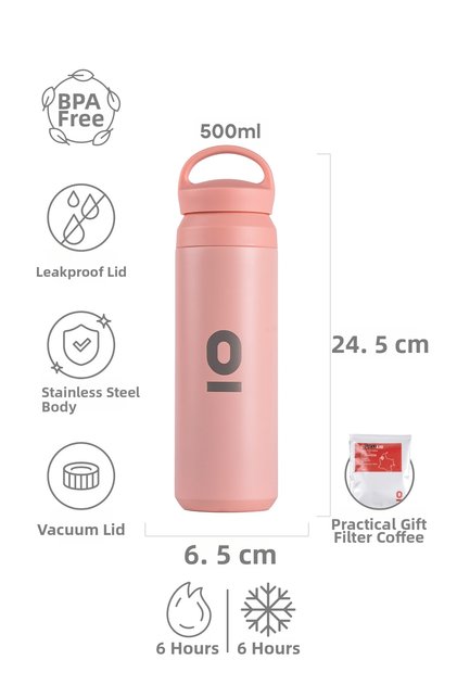 Pink Stainless Steel Thermos with Handle No:132 – 500 ml Vacuum Leak-Proof Thermos