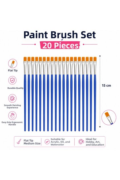 20 Pieces Flat Tip Paint Brushes 15 cm – Painting Brush for Acrylic, Gouache, and Watercolor