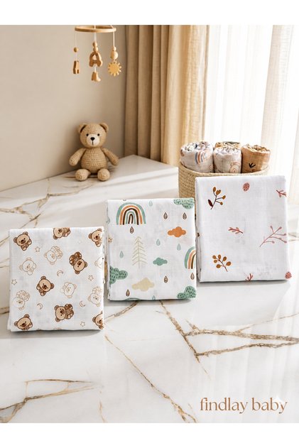 Multi-Purpose Muslin Cover & Blanket Set of 3 100% Cotton Oeko-Tex Certified 80X90 cm