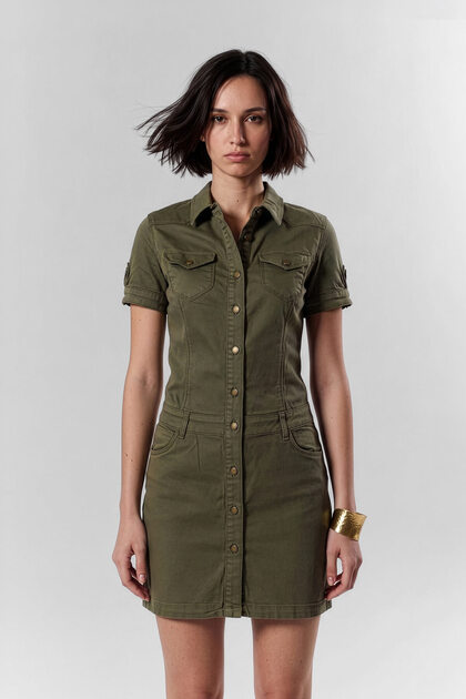 Bluewhite Women's Khaki Buttoned Jean Dress- Trendyol Bluewhite Women's Khaki Buttoned Jean Dress- Trendyol