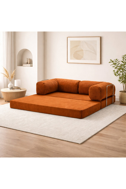 NESTİME 200x100 ComfortNest Fitilli Kadife Kanepe| Yatak Olabilen
