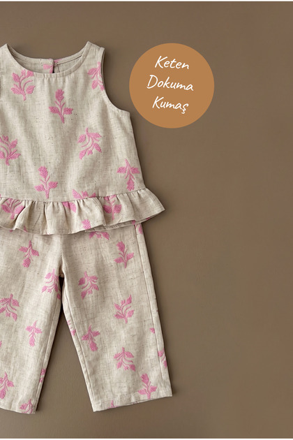 100% Linen Woven Palazzo Set 3-7 Years Pink