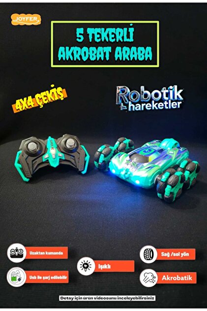 Joyfer 5 Tekerlekli Şarjlı Işıklı 4x4 Çekiş Robotik Hareketli