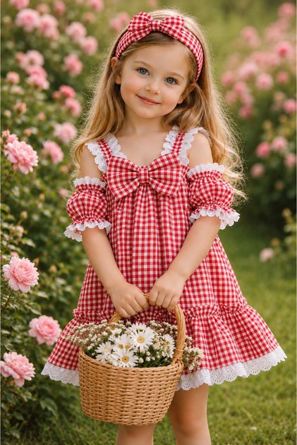 Vintage Plaid Bow Detailed Girls' Dress
