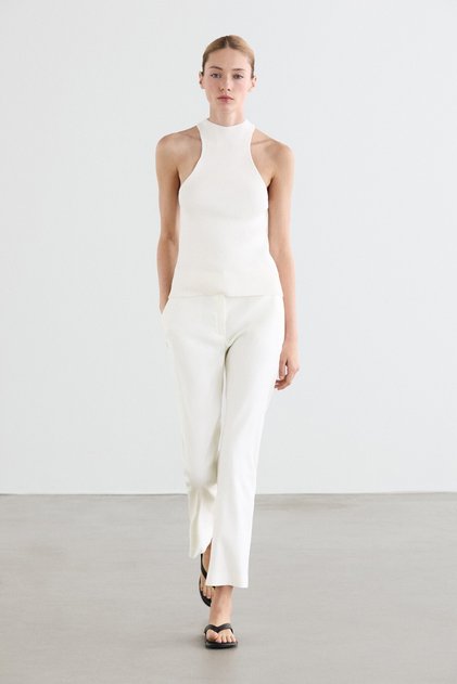 Keten karışımlı straight fit pantolon