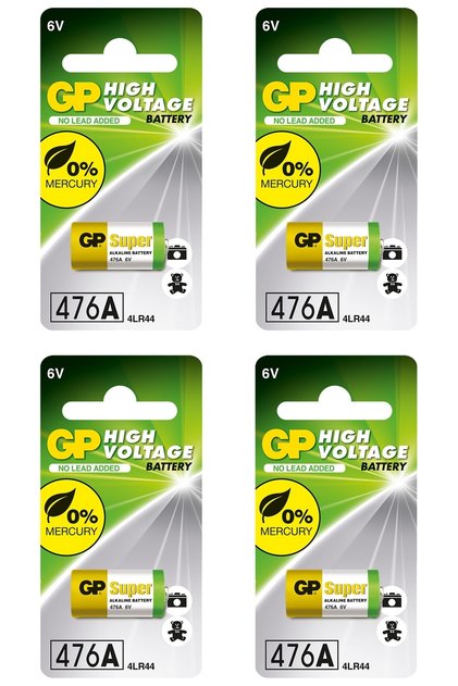 Batteries GP476A Süper Alkalin 476A/Px28A/A544/4LR44 Boy Pil, 6 Volt, Tekli Kart 4 Adet Pil