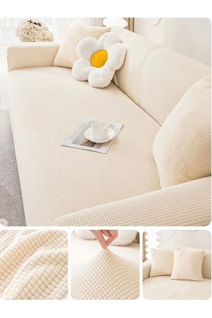 Lycra Stretch Elastic Flexible Washable Square Pattern Three-Person Denim Cover Seat Cover