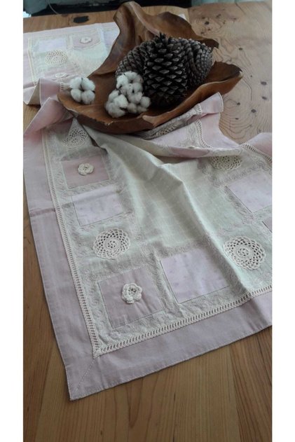 Buldan Pink Handcrafted Patchwork Lacy Natural Runner