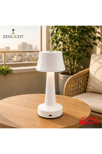 Zen lıght Masa Lambası Beyaz Renk Kablosuz Ledli 3 renk Dokunmatik Şarjlı 14saat kullanım